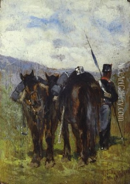 Soldato Con Due Cavalli Oil Painting - Giovanni Fattori