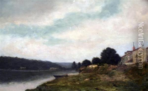 River Landscape Oil Painting - Eugene D' Argence