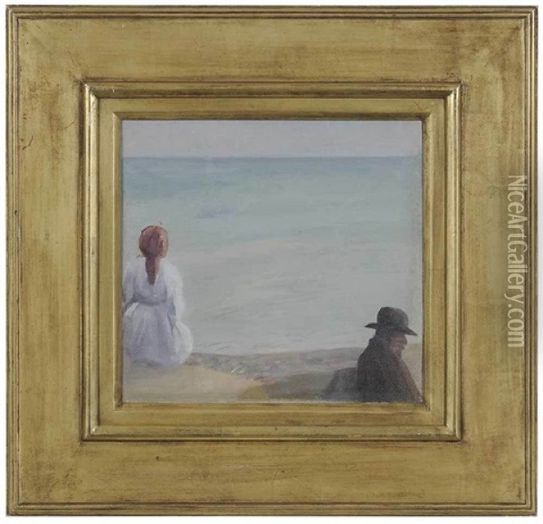 On The Beach Oil Painting - Hilda Carline