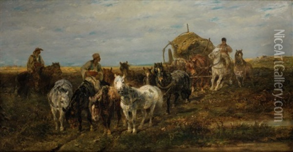 Cosaques Et Leurs Chevaux Oil Painting - Adolf Schreyer