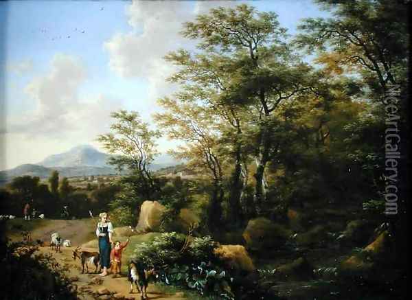 Landscape with Peasants and Goats Oil Painting - Willem de Heusch