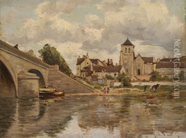 Village En Bordure De Fleuve Oil Painting - Henri Linguet