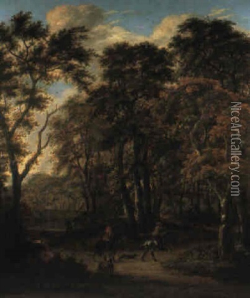Waldlandschaft Mit Jagern Und Reitern Oil Painting - Salomon Rombouts
