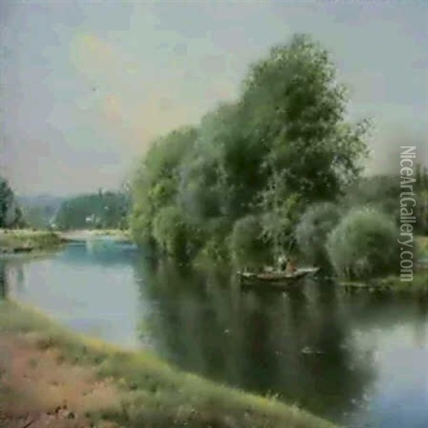 Along The Water Oil Painting - Emilio Sanchez-Perrier