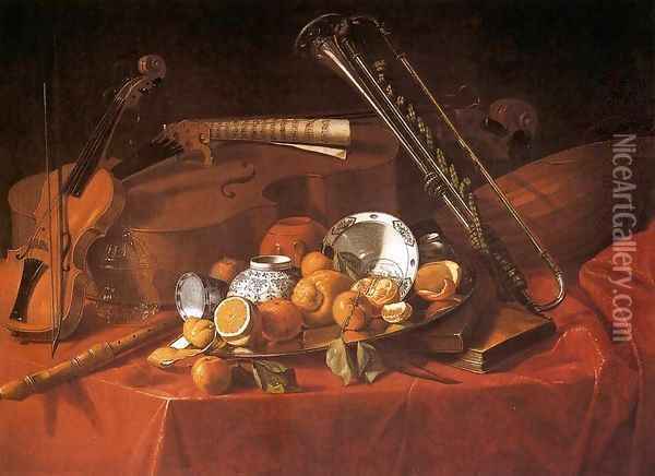Still-Life with Musical Instruments Oil Painting - Cristoforo Munari