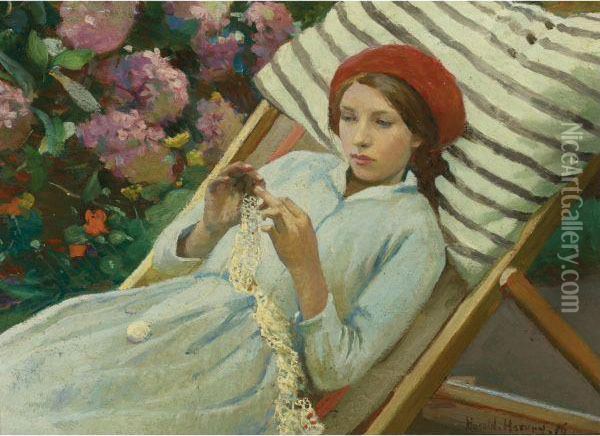 Girl With A Red Hat Oil Painting - Harvey Harold