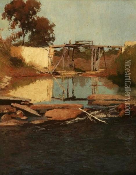 Bridge In River Landscape Oil Painting - Leon Foster Jones