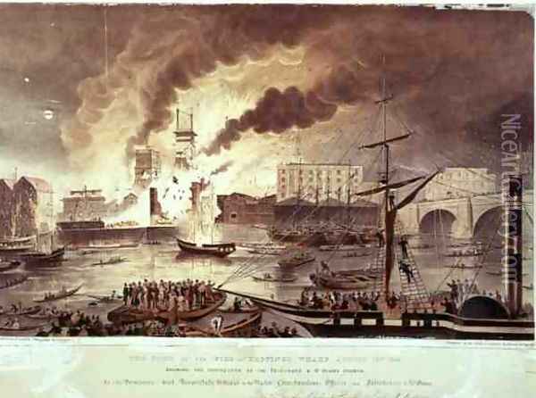 Toppings Wharf Fire, 1843 Oil Painting - F. Sexton
