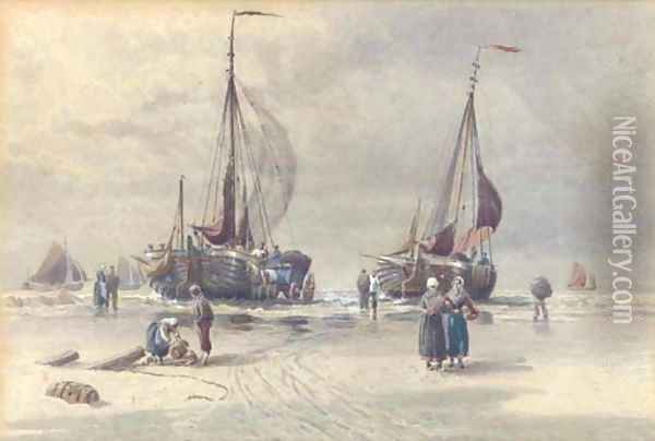 Dutch pincks on the beach at Scheveningen Oil Painting - William Edwards Croxford