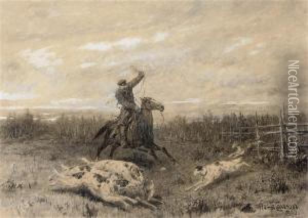 Hunting With Borzoi Oil Painting - Pyotr Fyodorovich Sokolov