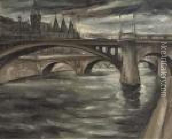 A Bridge Crossing The Seine, Paris Oil Painting - Jos Croin