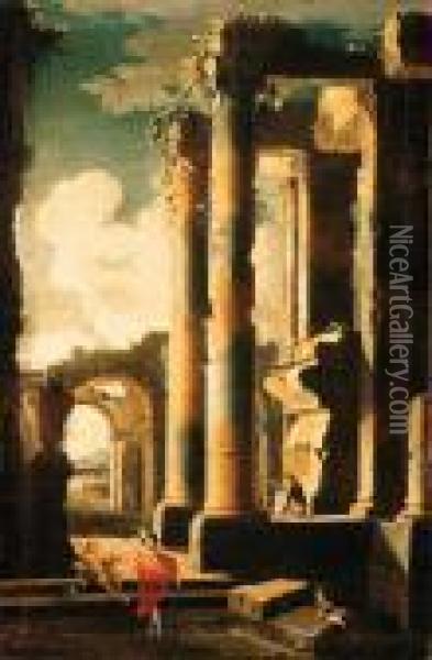 Capricci Of Figures Amongs Classical Ruins Oil Painting - Leonardo Coccorant
