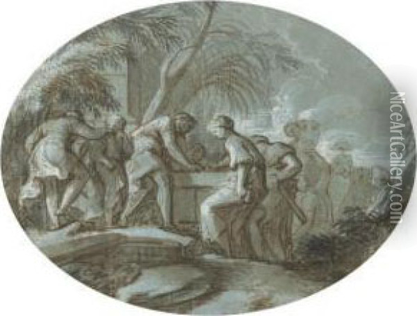 Joseph Et Ses Freres Au Puits Oil Painting - Nicolas Vleughels