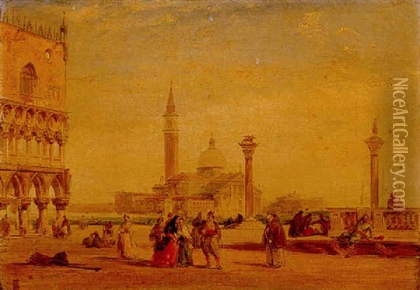 Figures In St. Mark's Square, Venice Oil Painting - Edward Pritchett