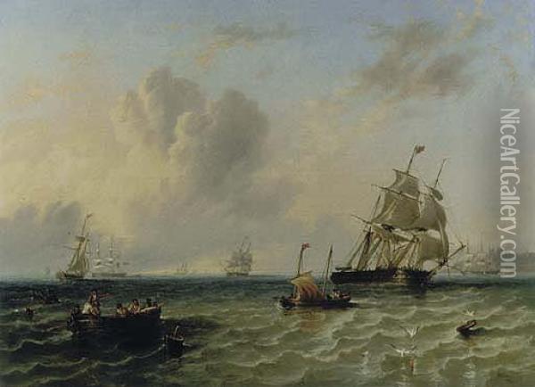 Shipping Off Whitby Oil Painting - John Wilson Carmichael