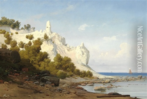 View Of The Cliffs Of Mon Oil Painting - Anton Edvard Kjeldrup