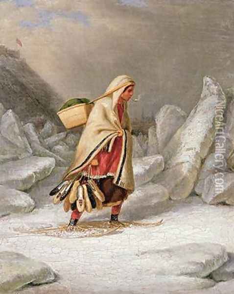 An Indian Woman Wearing Snowshoes Oil Painting - Cornelius Krieghoff