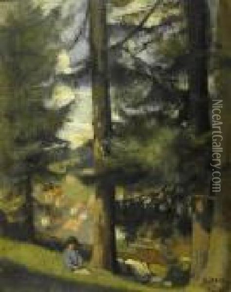 Enfant Sur Une Colline Avec Arbre Oil Painting - Edouard John E. Ravel