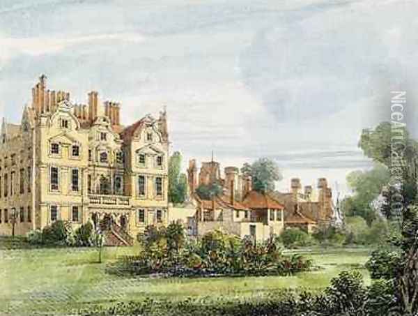 North Front, Old Palace, from the Queens Garden, plate 5 from Kew Gardens A Series of Twenty-Four Drawings on Stone, engraved by Charles Hullmandel 1789-1850 published 1820 Oil Painting - Papendiek, George Ernest
