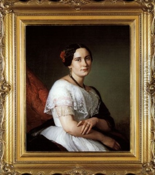 Artist's Sister Portrait Oil Painting - Jozef Simmler