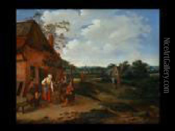 Landschaft Mit Musizierender Abendgesellschaft Oil Painting - Cornelis Dusart