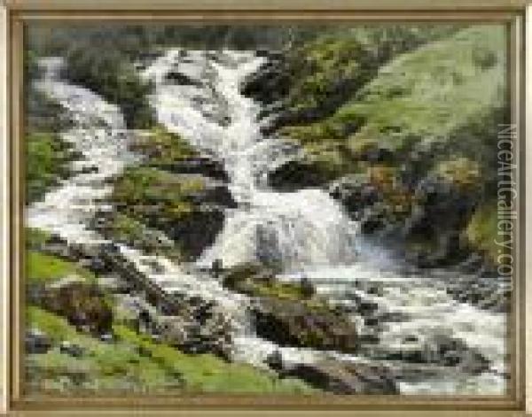 Wasserfall Am Naerofjord Oil Painting - Themistocles Von Eckenbrecher