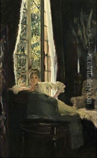 Study For 'Le Sphinx' (Woman In An Interior) Oil Painting - James Jacques Joseph Tissot