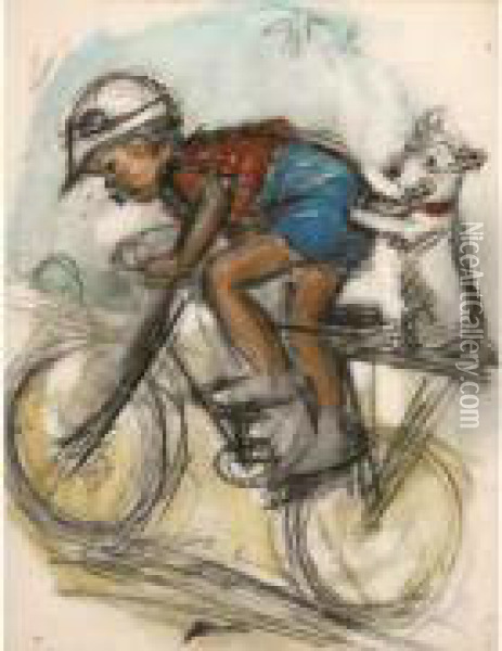 Le Cycliste. Oil Painting - Germaine Bouret
