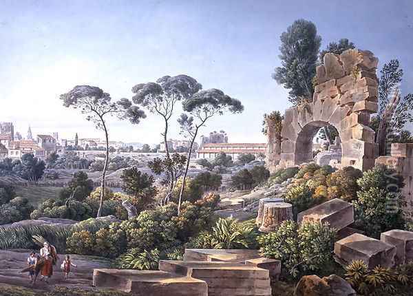 View of the Esquiline Hill, Rome, c.1800 Oil Painting - Louis Francois Cassas