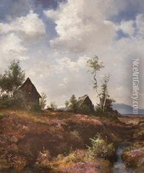 Holzstadel In
 Moorlandschaft. Oil Painting - Joseph Wenglein