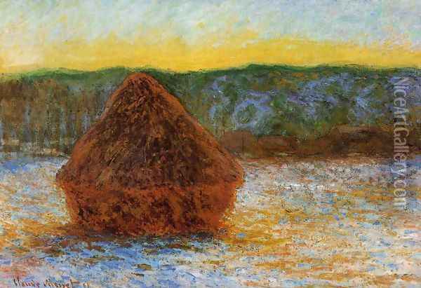 Grainstack Thaw Sunset Oil Painting - Claude Oscar Monet