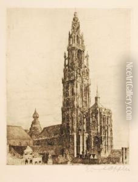 Kathedrale Inantwerpen Oil Painting - Ernst Oppler