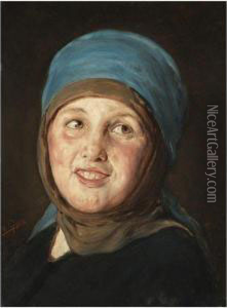 Portrait Of A Smiling Woman Oil Painting - Nicholaos Gysis