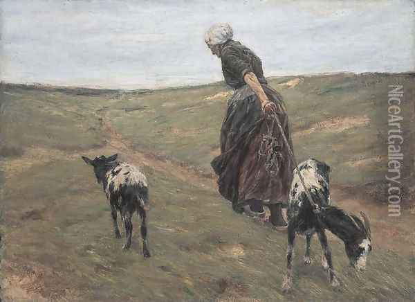 Woman with Goats in the Dunes Oil Painting - Max Liebermann