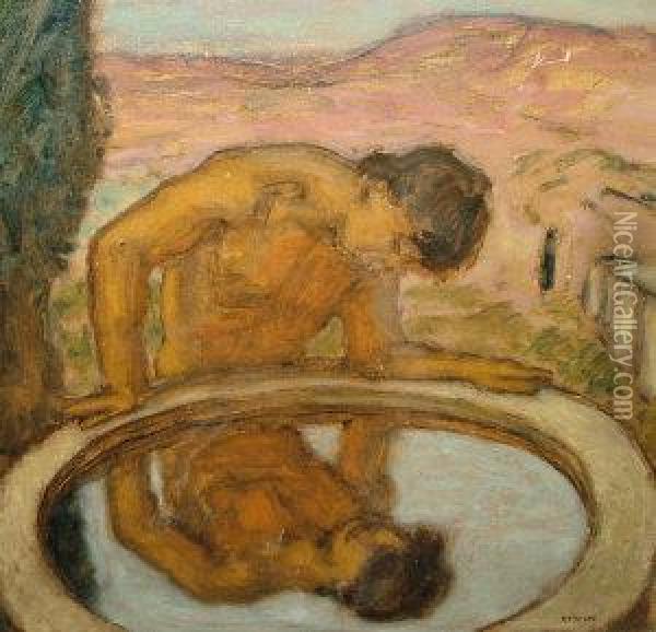 Narcissus Oil Painting - Franz von Stuck