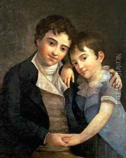 Portrait of Karl Thomas 1784-1858 and Franz Xaver 1791-1844 the two sons of Wolfgang Amadeus Mozart 1756-91 Oil Painting - Hans Hansen