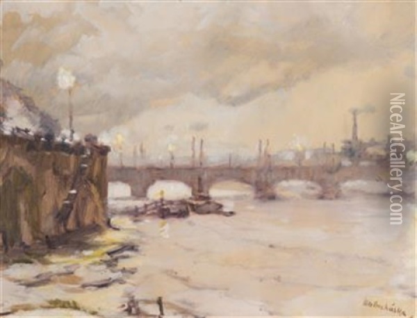 View Of A Bridge Oil Painting - Iaro Prochazka