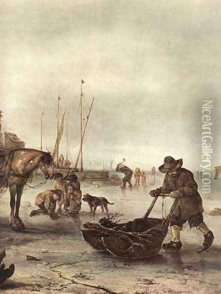 Winter Landscape (detail) c. 1643 Oil Painting - Isaack Jansz. van Ostade