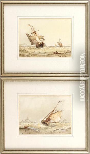 Sailing Boats On Rough Seas Oil Painting - Frederick James Aldridge