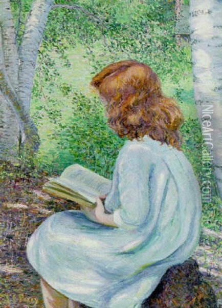 Child With Red Hair Reading Oil Painting - Lilla Cabot Perry