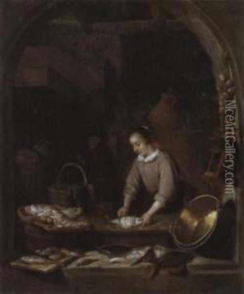 Kucheninterieur Mit Fischschneidender Magd Oil Painting - Quiringh Gerritsz. van Brekelenkam
