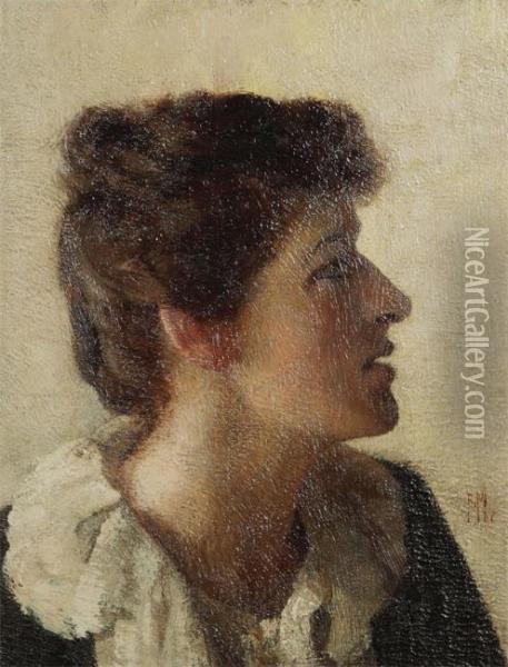 Portrait Of A Lady In Profile Oil Painting - Raffaele Mainella