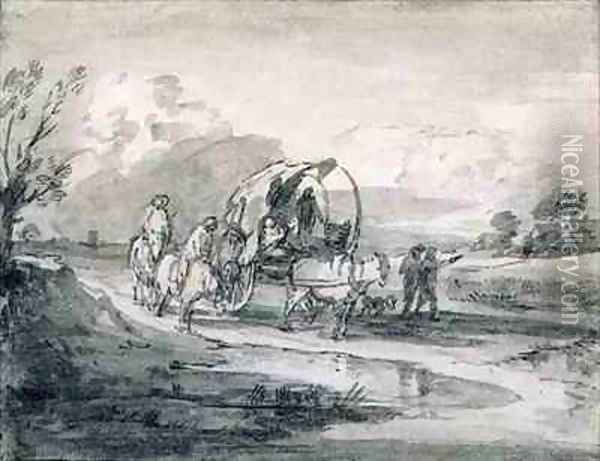 Open Landscape with Herdsman and Covered Cart Oil Painting - Thomas Gainsborough