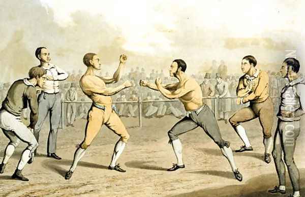 A Prize Fight, from 'The National Sports of Great Britain' 1823 Oil Painting - Henry Thomas Alken