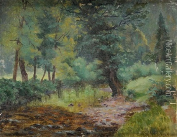 Paysage De Foret Et Ruisseau Oil Painting - Amedee Rosier