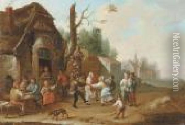 Peasants Carrousing And Merrymaking Outside An Inn Oil Painting - Franz Ferg