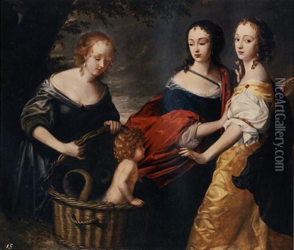 Allegorical Portrait Of Three Ladies And A Child As The Finding Of Erichthonius Oil Painting -  Louise Hollandine Princess of Palatine