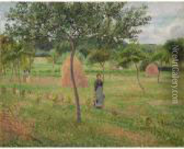 Meules De Foin Dans Le Pre, Eragny Oil Painting - Camille Pissarro
