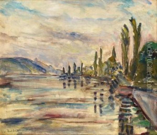 Popler Ved Strand 1928 Oil Painting - Henrik Lund