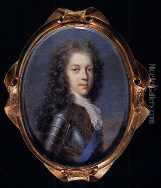 Portrait Of Prince James Francis Edward Stewart, The Old Pretender, In Armour With Red Bordered Breast Plate Oil Painting - Jacques-Antoine Arlaud